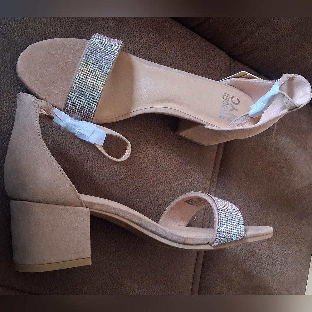 Madden NYC Blush Block Heel Sandals with Sparkling Accents Size 10